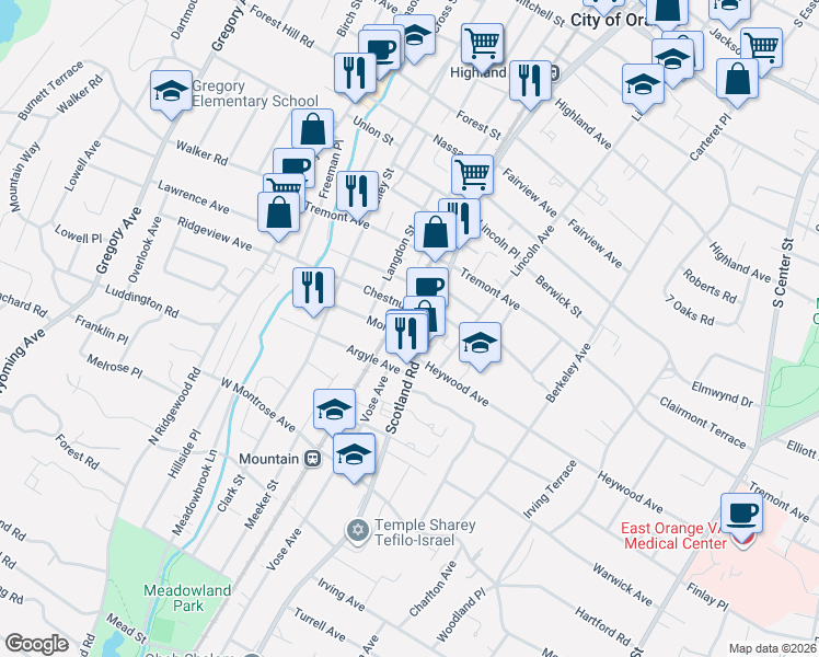 map of restaurants, bars, coffee shops, grocery stores, and more near 657 Scotland Road in City of Orange