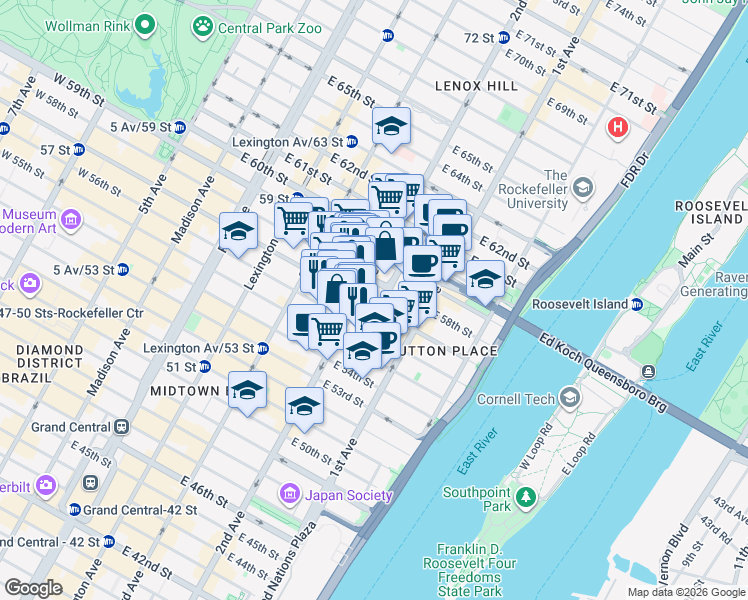 map of restaurants, bars, coffee shops, grocery stores, and more near in New York