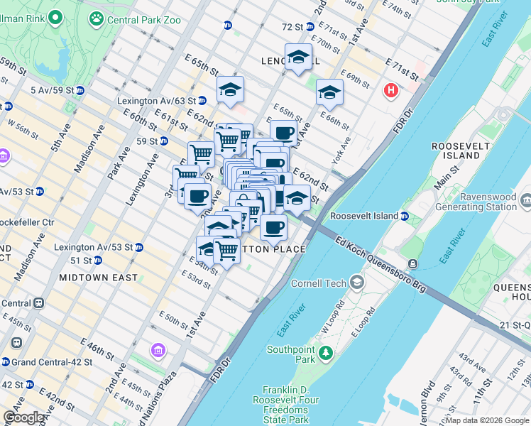 map of restaurants, bars, coffee shops, grocery stores, and more near in New York