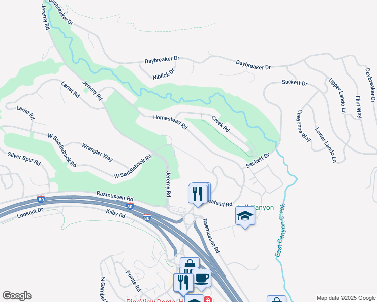 map of restaurants, bars, coffee shops, grocery stores, and more near 3228 Lower Saddleback Road in Park City