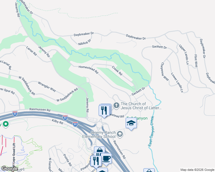 map of restaurants, bars, coffee shops, grocery stores, and more near 3140 Homestead Road in Park City