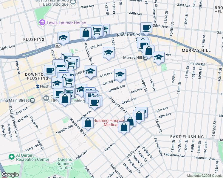 map of restaurants, bars, coffee shops, grocery stores, and more near in Queens