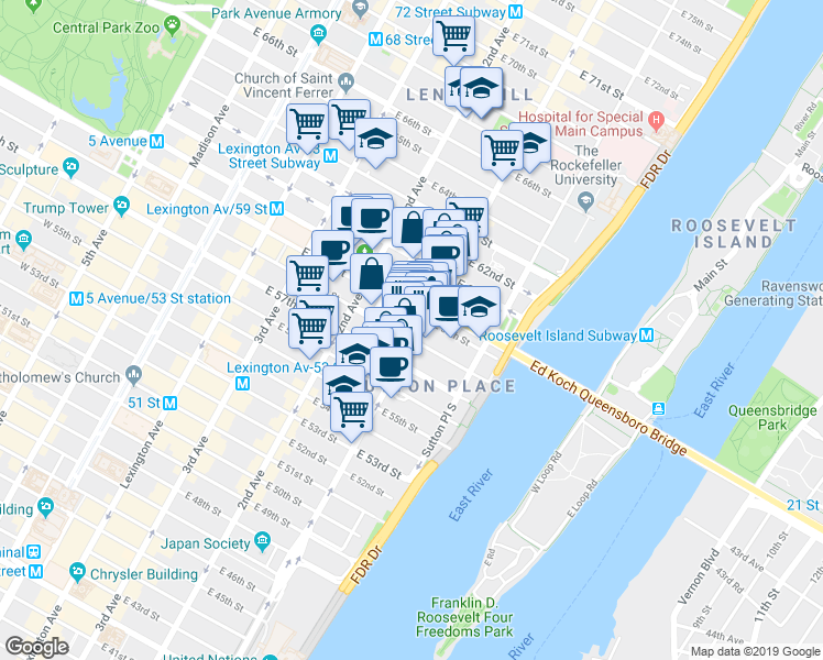 map of restaurants, bars, coffee shops, grocery stores, and more near in New York