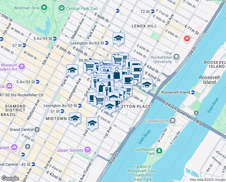map of restaurants, bars, coffee shops, grocery stores, and more near in New York