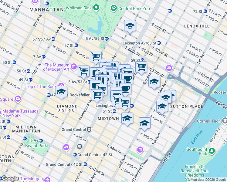 map of restaurants, bars, coffee shops, grocery stores, and more near in New York