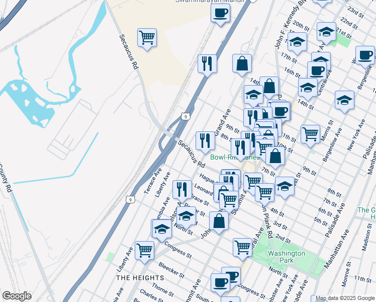 map of restaurants, bars, coffee shops, grocery stores, and more near in North Bergen