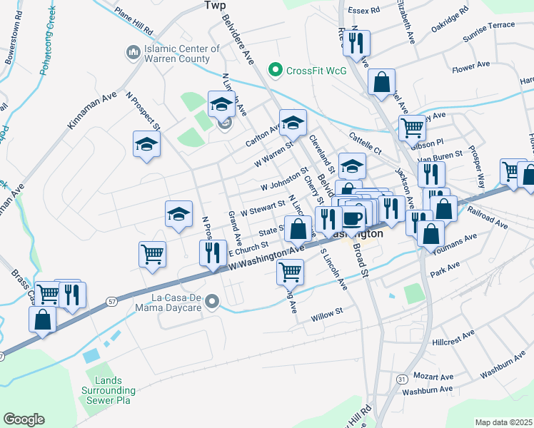 map of restaurants, bars, coffee shops, grocery stores, and more near in Warren County