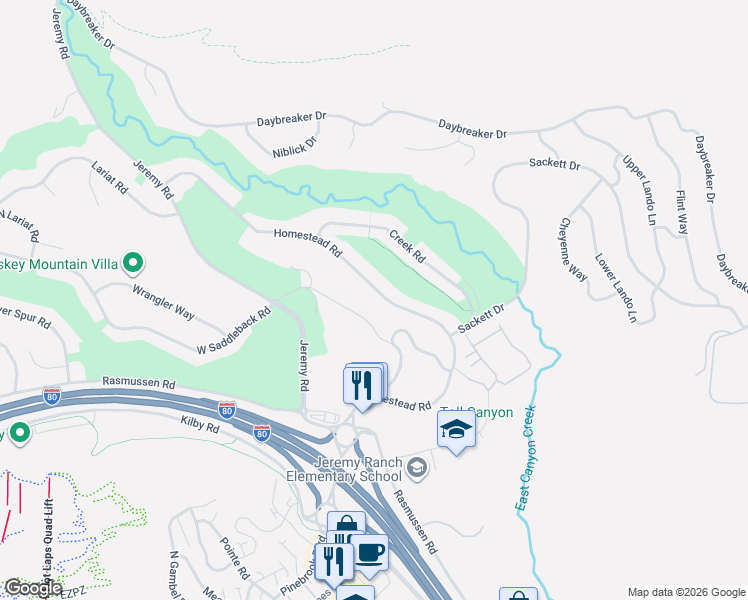 map of restaurants, bars, coffee shops, grocery stores, and more near 3161 Homestead Road in Park City