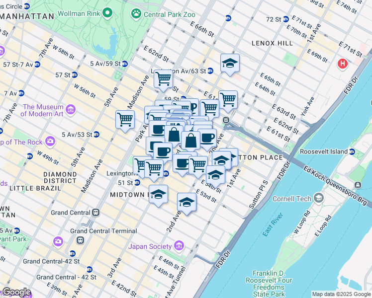 map of restaurants, bars, coffee shops, grocery stores, and more near in New York