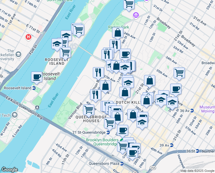 map of restaurants, bars, coffee shops, grocery stores, and more near 3726 10th Street in Queens