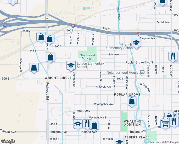 map of restaurants, bars, coffee shops, grocery stores, and more near 1403 Pacific Avenue South in Salt Lake City