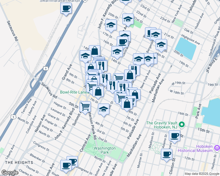 map of restaurants, bars, coffee shops, grocery stores, and more near 611 11th Street in Union City