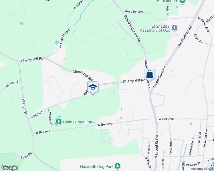 map of restaurants, bars, coffee shops, grocery stores, and more near 171 Cherry Hill Road in Nazareth