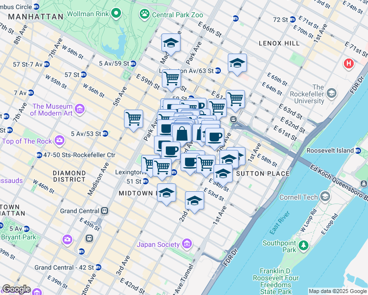map of restaurants, bars, coffee shops, grocery stores, and more near in New York