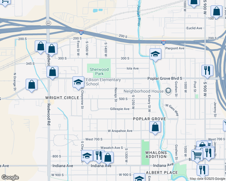 map of restaurants, bars, coffee shops, grocery stores, and more near 1349 Pacific Avenue South in Salt Lake City