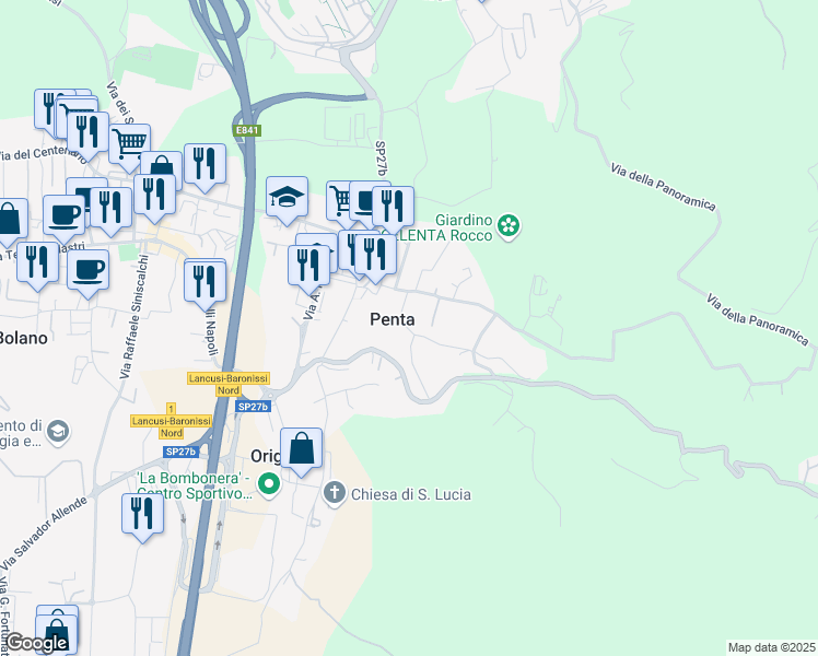 map of restaurants, bars, coffee shops, grocery stores, and more near in Penta