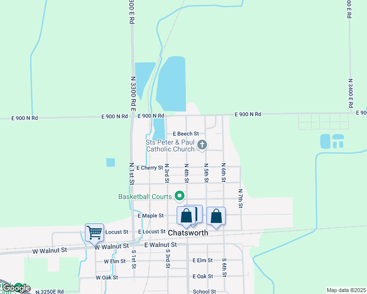 map of restaurants, bars, coffee shops, grocery stores, and more near 312 East Spruce Street in Chatsworth