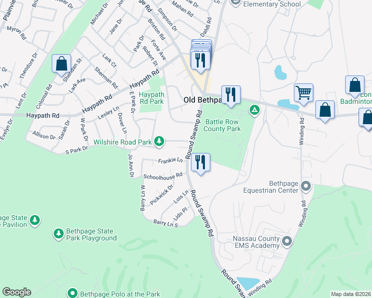 map of restaurants, bars, coffee shops, grocery stores, and more near 896 Round Swamp Road in Old Bethpage