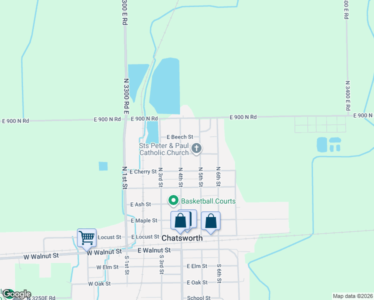 map of restaurants, bars, coffee shops, grocery stores, and more near 406 East Spruce Street in Chatsworth