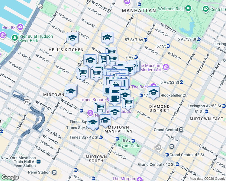 map of restaurants, bars, coffee shops, grocery stores, and more near in 
