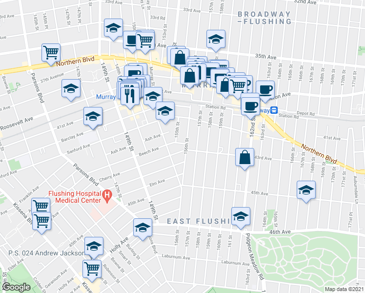 map of restaurants, bars, coffee shops, grocery stores, and more near 155-19 Cherry Avenue in Queens