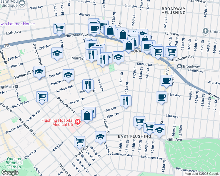 map of restaurants, bars, coffee shops, grocery stores, and more near 42-52 Murray Street in Queens