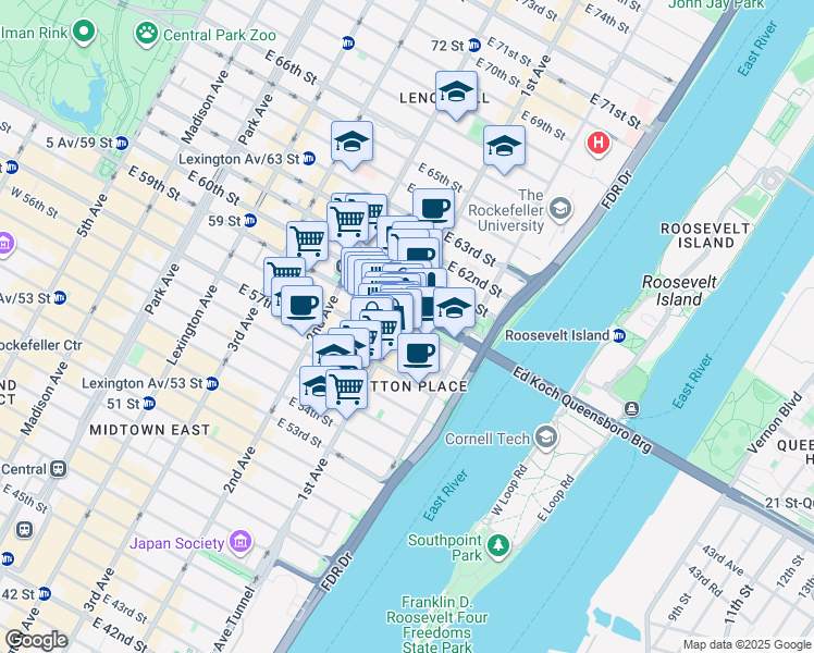 map of restaurants, bars, coffee shops, grocery stores, and more near in New York