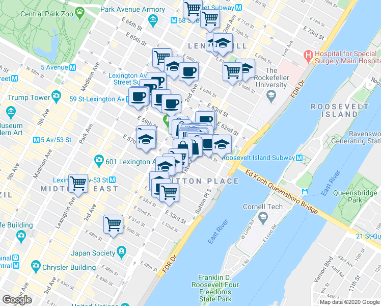 map of restaurants, bars, coffee shops, grocery stores, and more near in New York