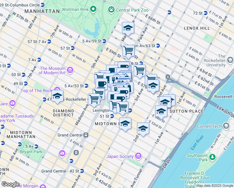 map of restaurants, bars, coffee shops, grocery stores, and more near in New York