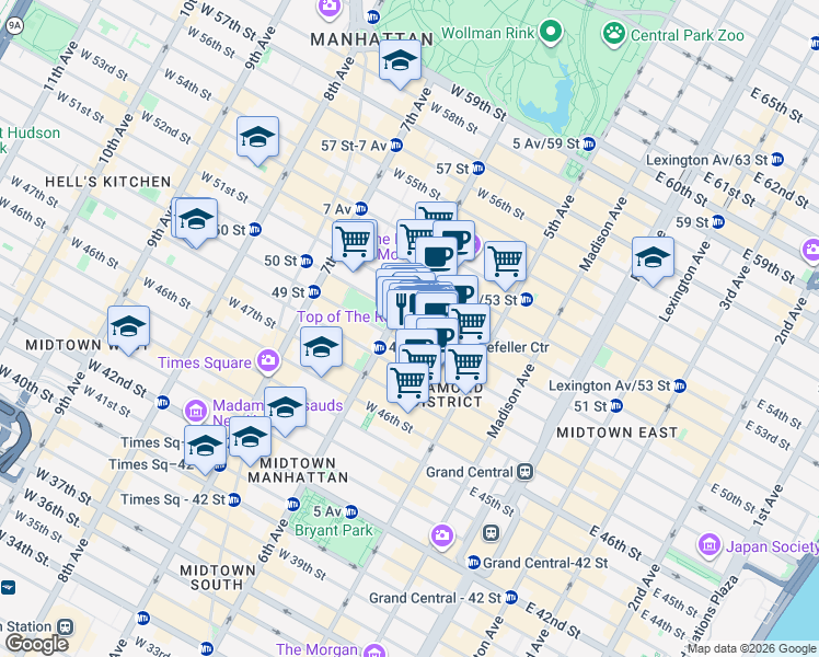 map of restaurants, bars, coffee shops, grocery stores, and more near in New York