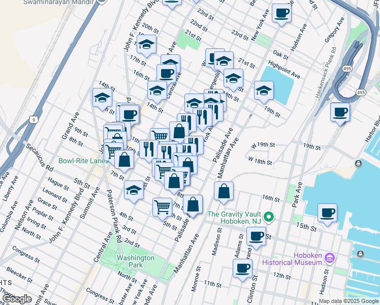 map of restaurants, bars, coffee shops, grocery stores, and more near 416 12th Street in Union City