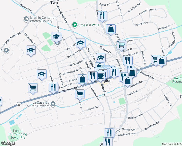 map of restaurants, bars, coffee shops, grocery stores, and more near 16 Madison Street in Washington