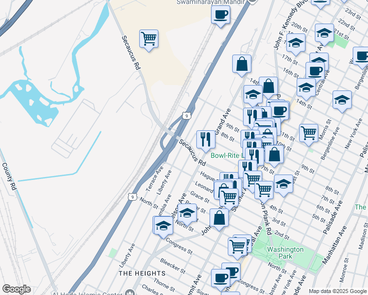 map of restaurants, bars, coffee shops, grocery stores, and more near 674 Liberty Avenue in Jersey City