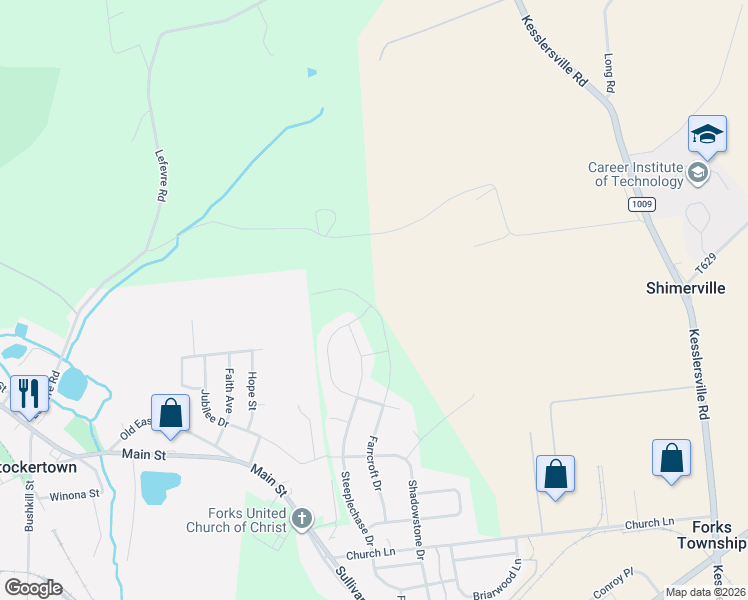 map of restaurants, bars, coffee shops, grocery stores, and more near 4869 Farrcroft Drive in Easton