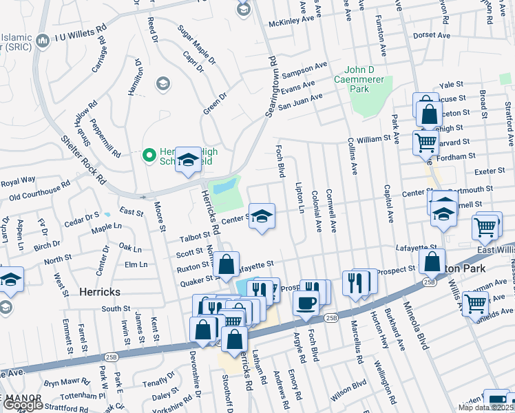 map of restaurants, bars, coffee shops, grocery stores, and more near 62 Tulip Lane in Williston Park