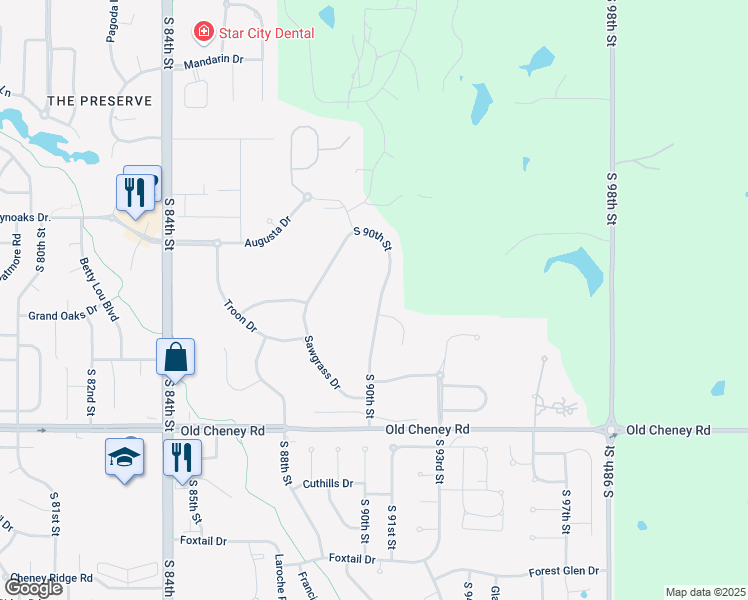 map of restaurants, bars, coffee shops, grocery stores, and more near 5219 South 90th Street in Lincoln