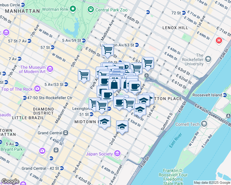 map of restaurants, bars, coffee shops, grocery stores, and more near in New York