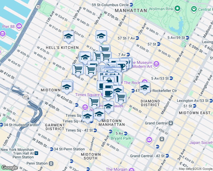 map of restaurants, bars, coffee shops, grocery stores, and more near in 