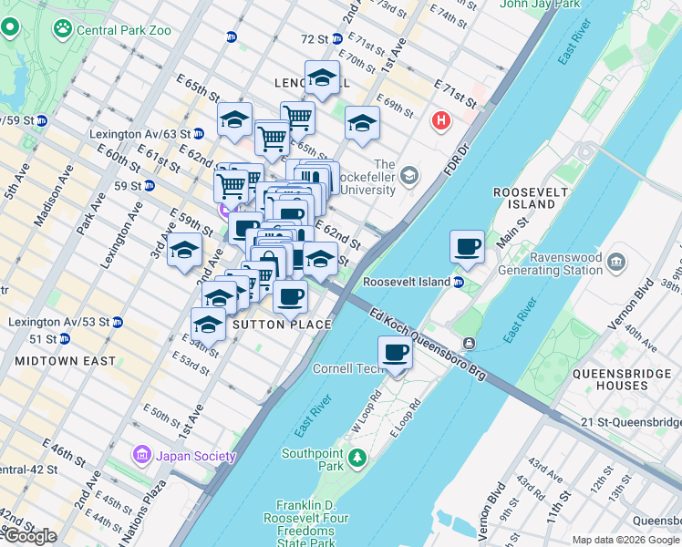 map of restaurants, bars, coffee shops, grocery stores, and more near in New York