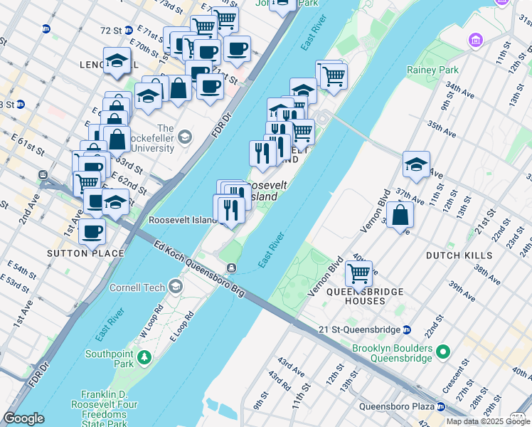 map of restaurants, bars, coffee shops, grocery stores, and more near 480 Main Street in New York