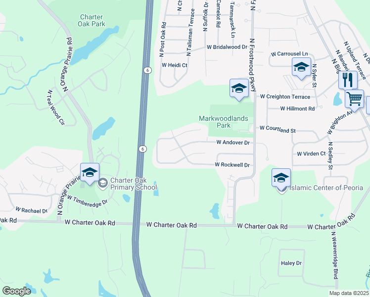 map of restaurants, bars, coffee shops, grocery stores, and more near 4636 West Andover Drive in Peoria
