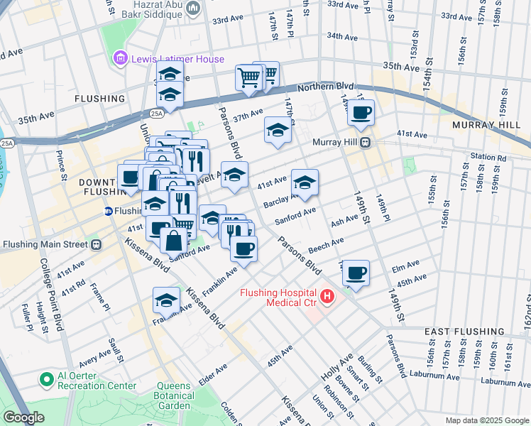 map of restaurants, bars, coffee shops, grocery stores, and more near in Queens