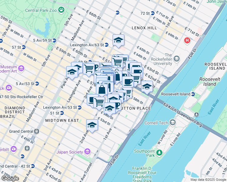 map of restaurants, bars, coffee shops, grocery stores, and more near in New York
