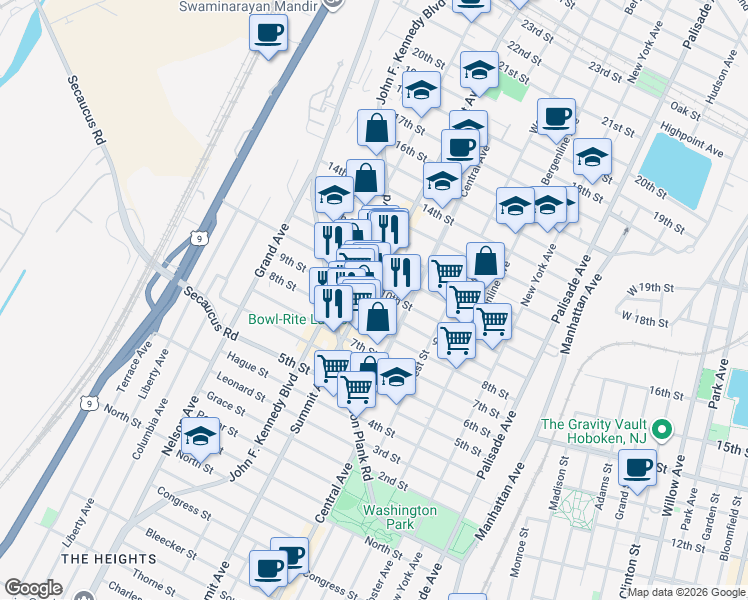 map of restaurants, bars, coffee shops, grocery stores, and more near 1003-1007 Summit Avenue in Union City