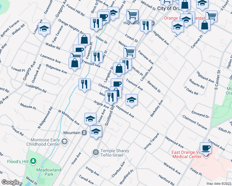 map of restaurants, bars, coffee shops, grocery stores, and more near 657 Scotland Road in City of Orange