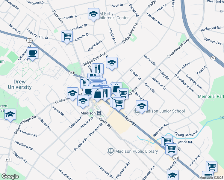map of restaurants, bars, coffee shops, grocery stores, and more near 29 Central Avenue in Madison