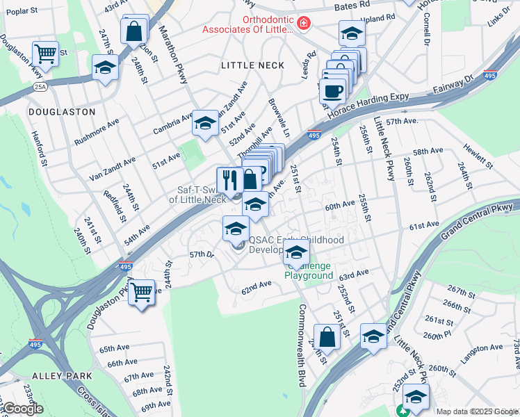 map of restaurants, bars, coffee shops, grocery stores, and more near 5703 Marathon Parkway in Queens