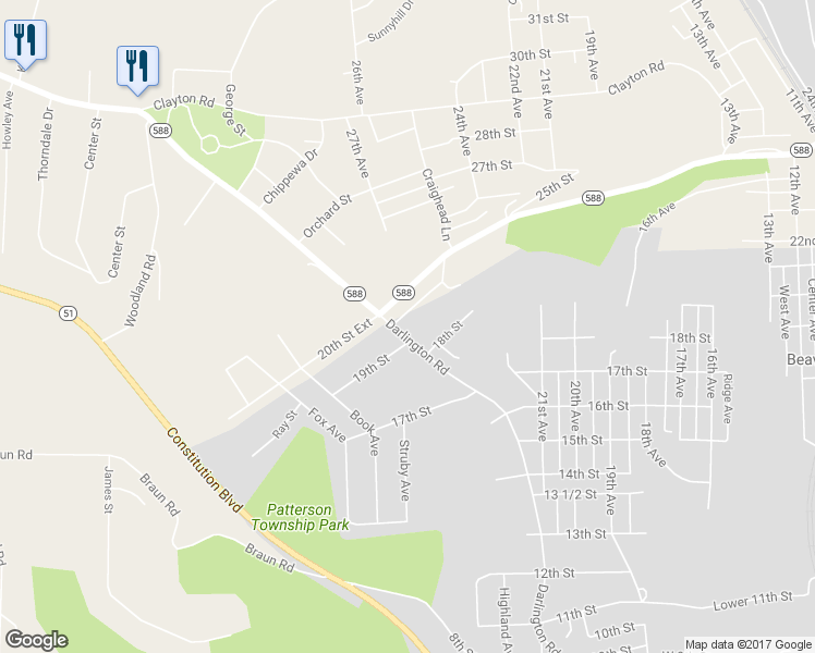 map of restaurants, bars, coffee shops, grocery stores, and more near 1900 Darlington Road in Beaver Falls