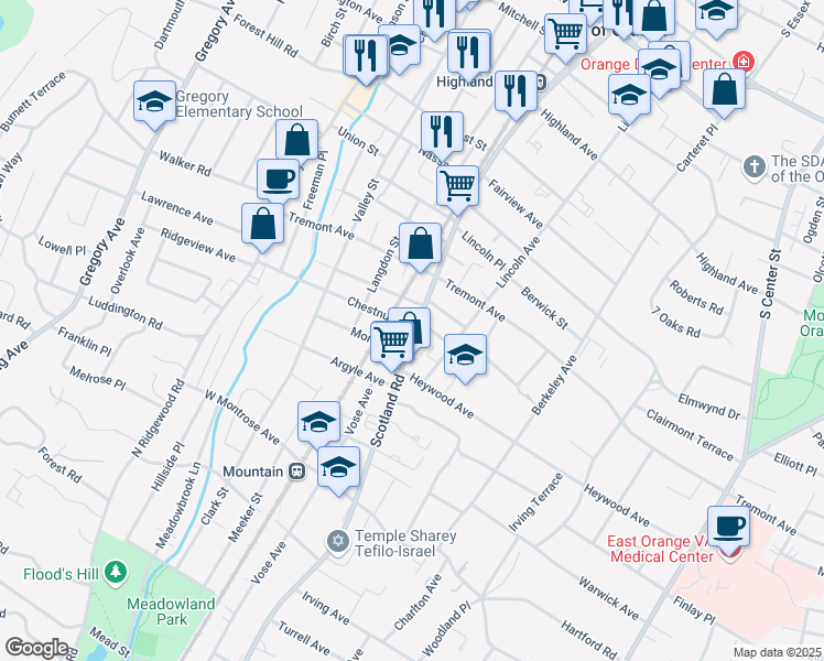 map of restaurants, bars, coffee shops, grocery stores, and more near 657 Scotland Road in City of Orange