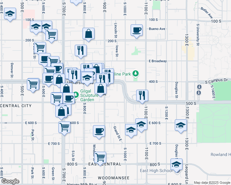 map of restaurants, bars, coffee shops, grocery stores, and more near 450 Fletcher Court in Salt Lake City
